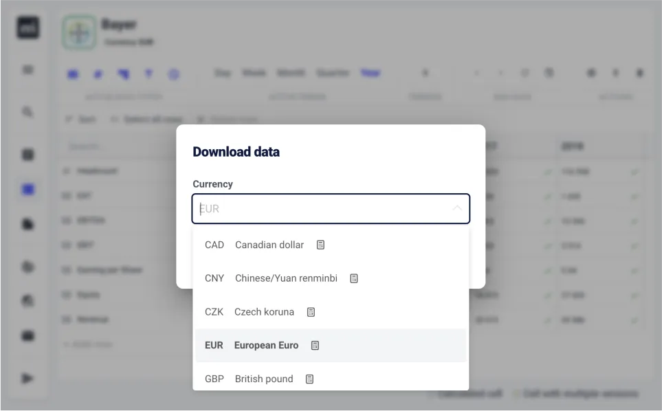 Data Repositories - Export in currency